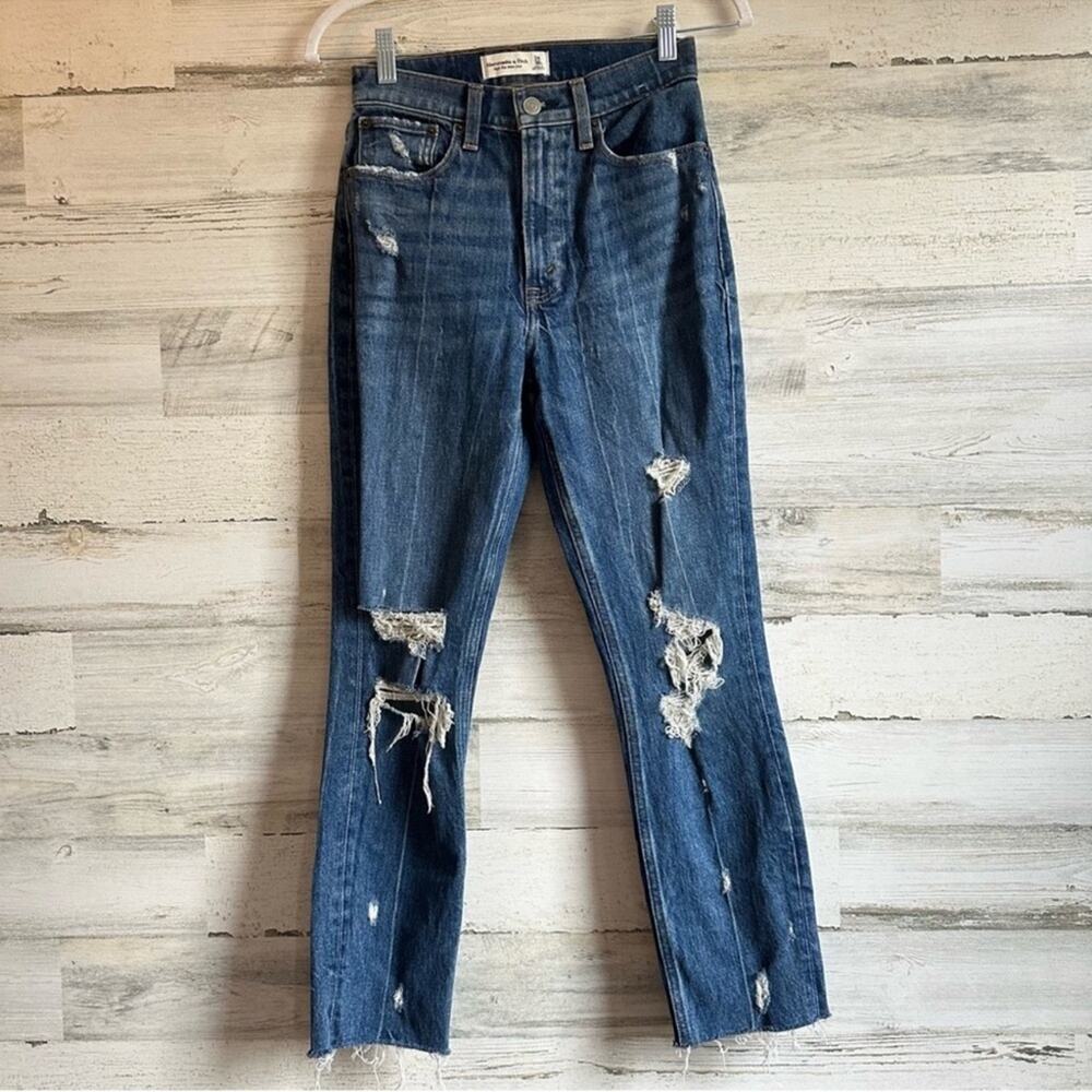 Abercrombie & Fitch High Rise Mom Jeans Sz 24/00R Full Length Medium Wash Denim